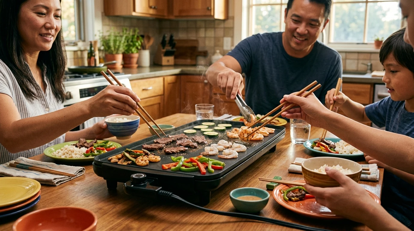 Electric Teppanyaki Grill for Low-Smoke Family BBQs