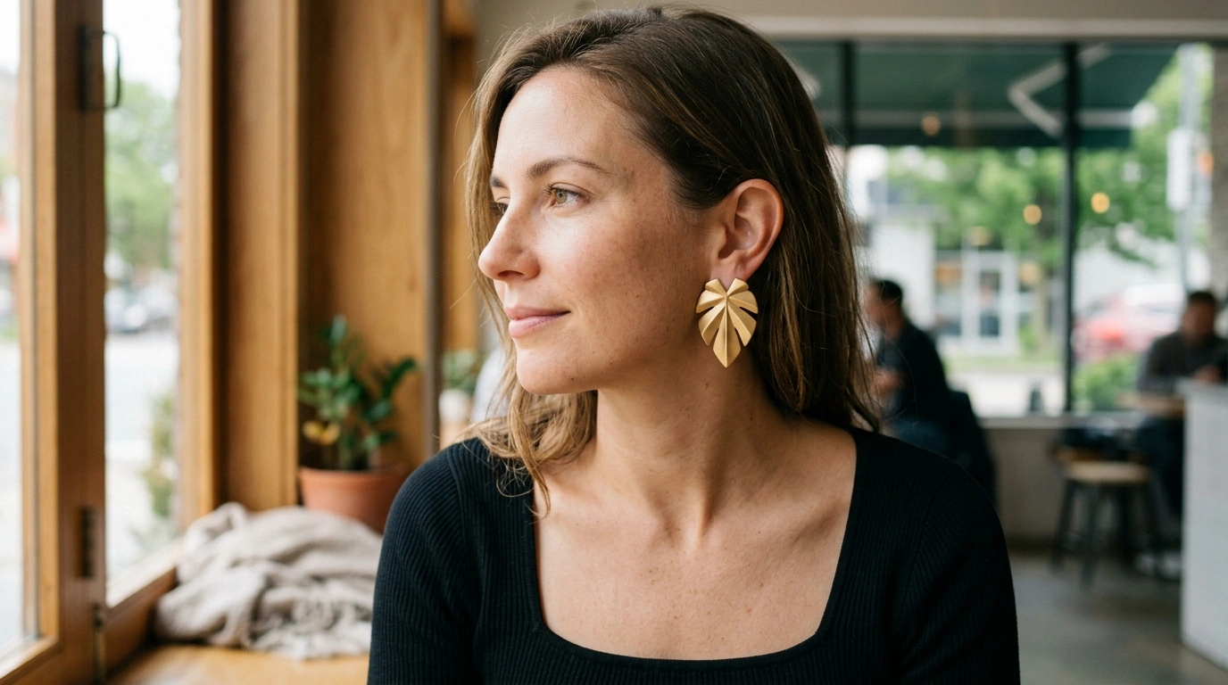 Exaggerated Leaf Stud Earrings: Geometric Style Guide